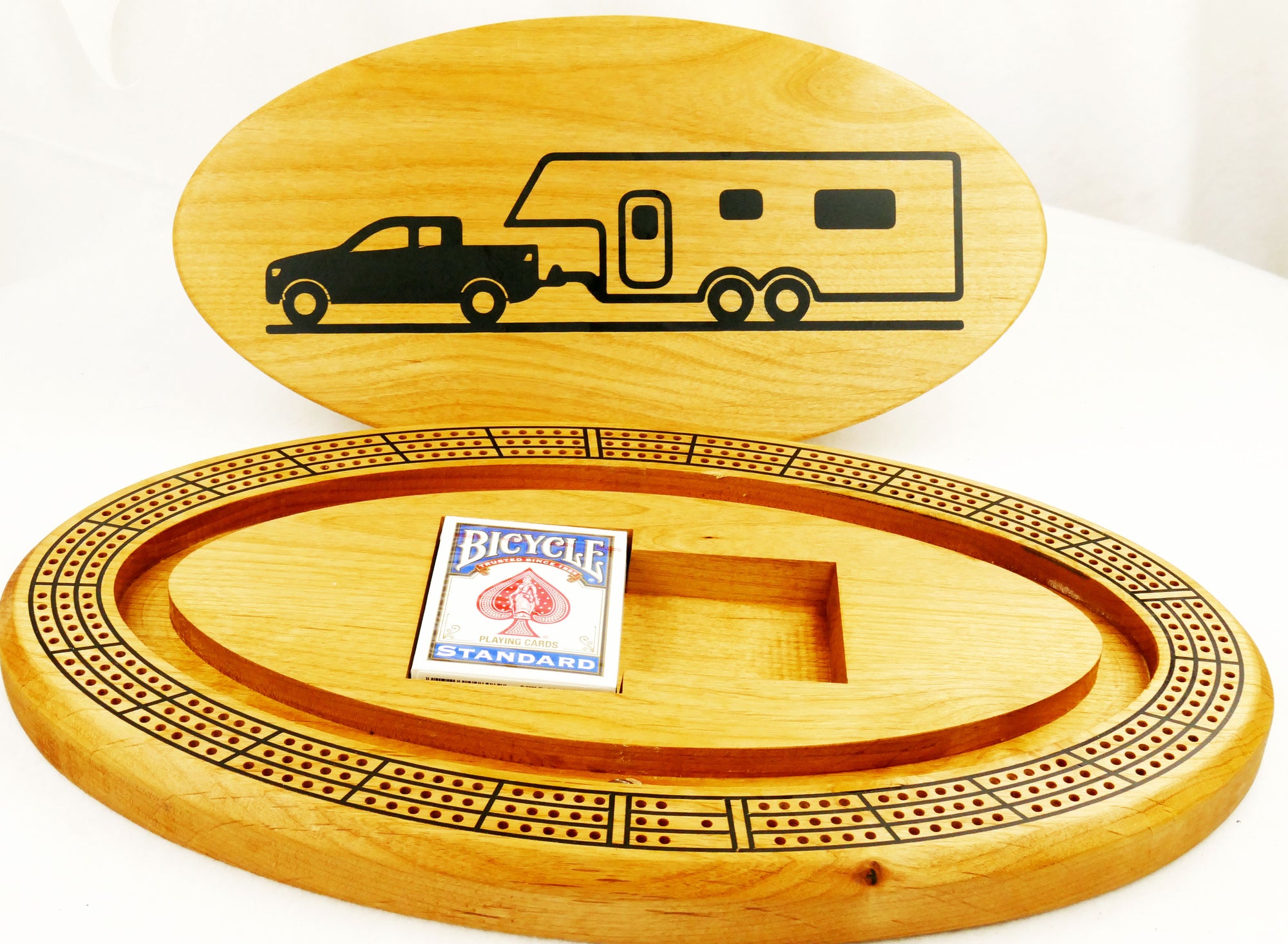 Truck and Travel Travel Trailer Cribbage Board with Removable Top